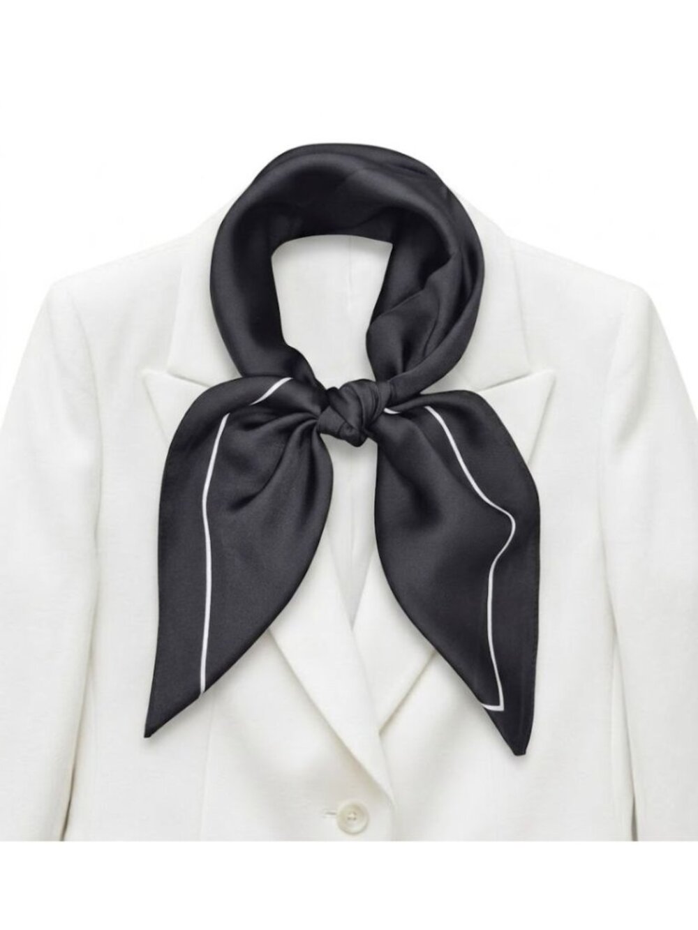 ✨Elegant Bandana Square Silky Scarf BLACK White border Soft Wrap Versatile Shawl